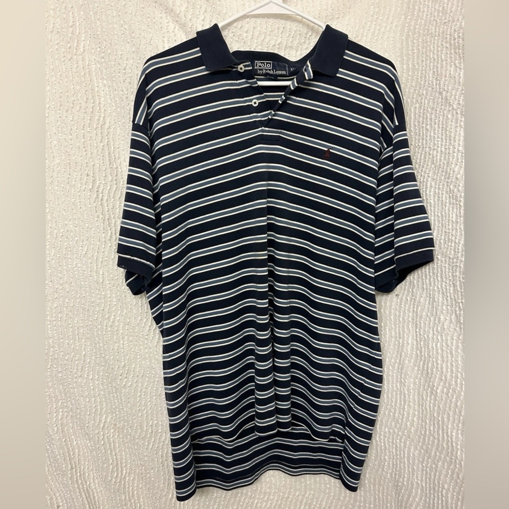 Polo Ralph Lauren Men's Striped Polo Shirt Blue White Size XL Vintage Logo Man